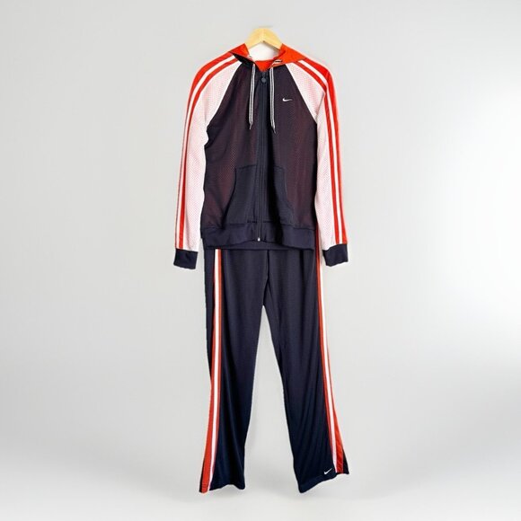 Nike Y2K Mesh Swoosh Side Striped Track Jacket Pants Suit Womens Size M/L Blue - Picture 1 of 10